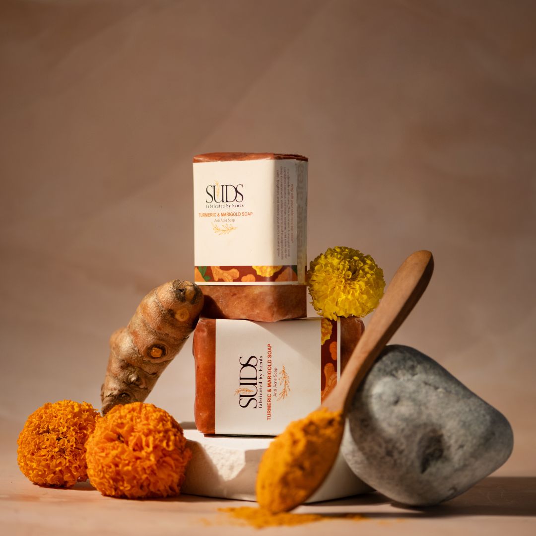 Turmeric & Marigold Anti Acne Soap Bar, Natural Handmade, HANDMADE SUDS 100g - Image 2