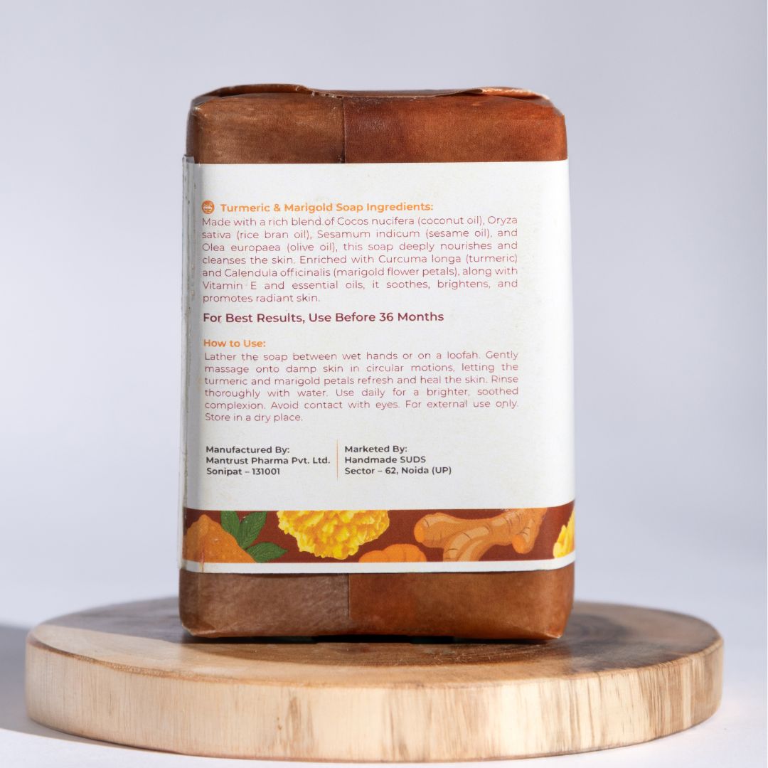 Turmeric & Marigold Anti Acne Soap Bar, Natural Handmade, HANDMADE SUDS 100g - Image 3